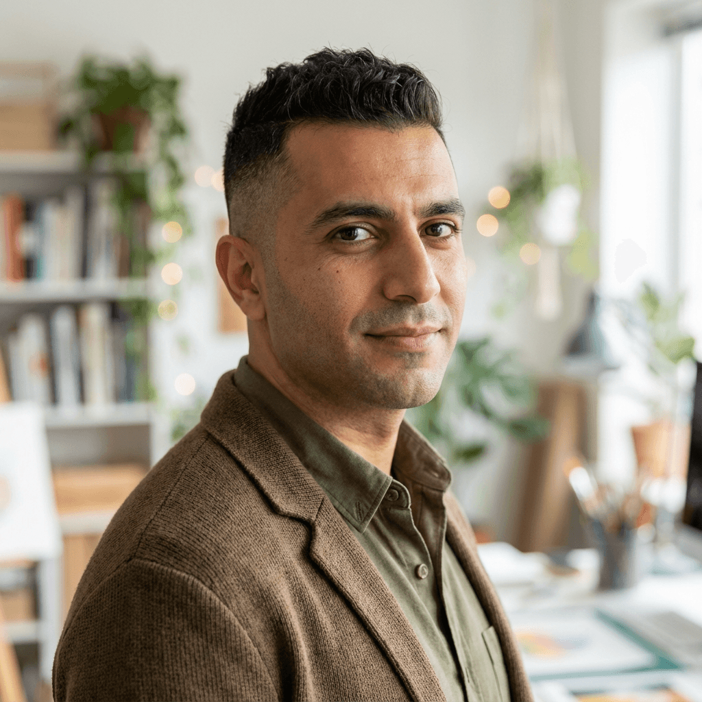 Daniel Mercer, program lead, in a bright community workspace